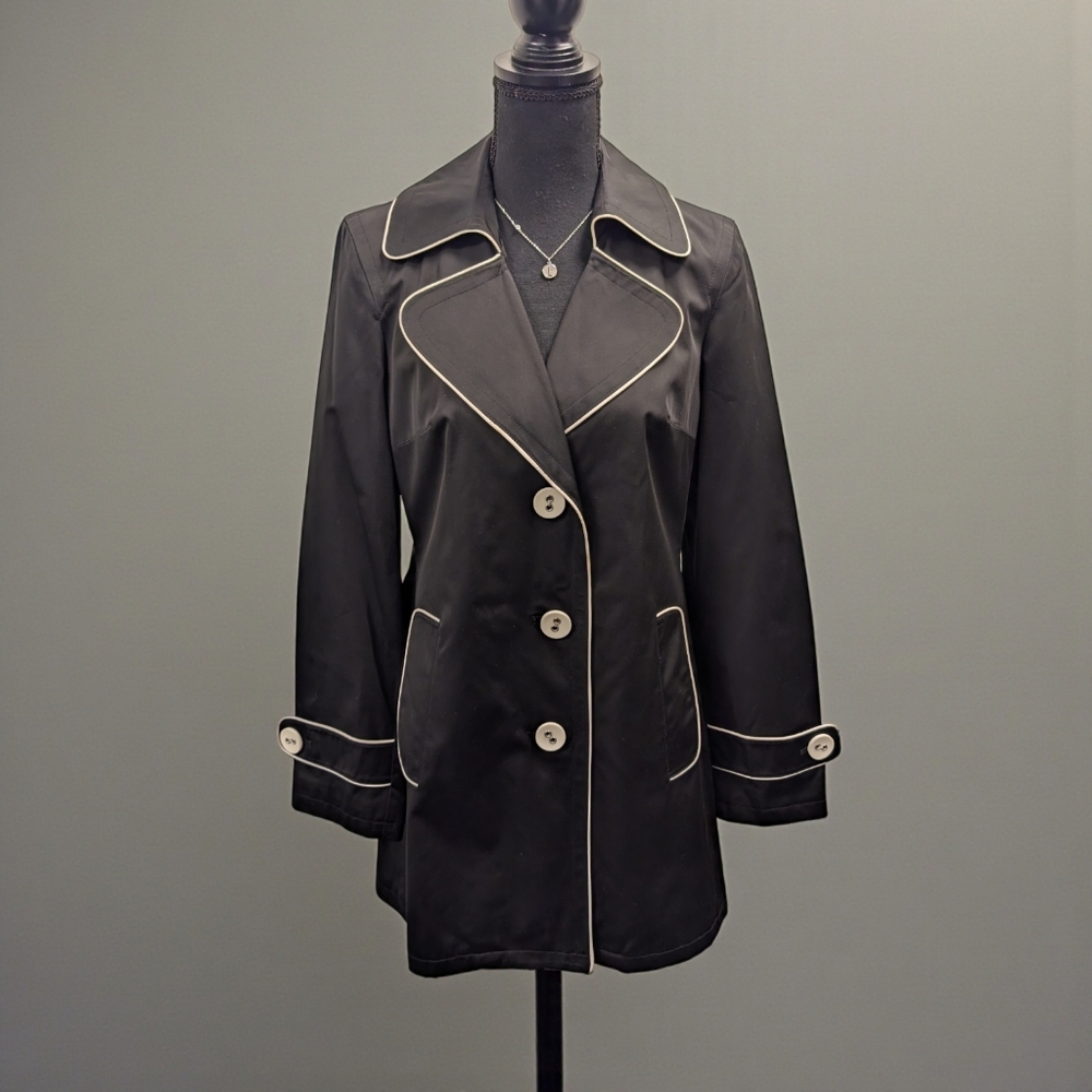 FS Limited Black Raincoat Contrast Piping Vintage Inspired Trench Jacket Size S